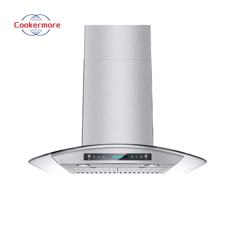 Quiet Operation Curved Glass Button Control Kitchen Appliances Range Hood