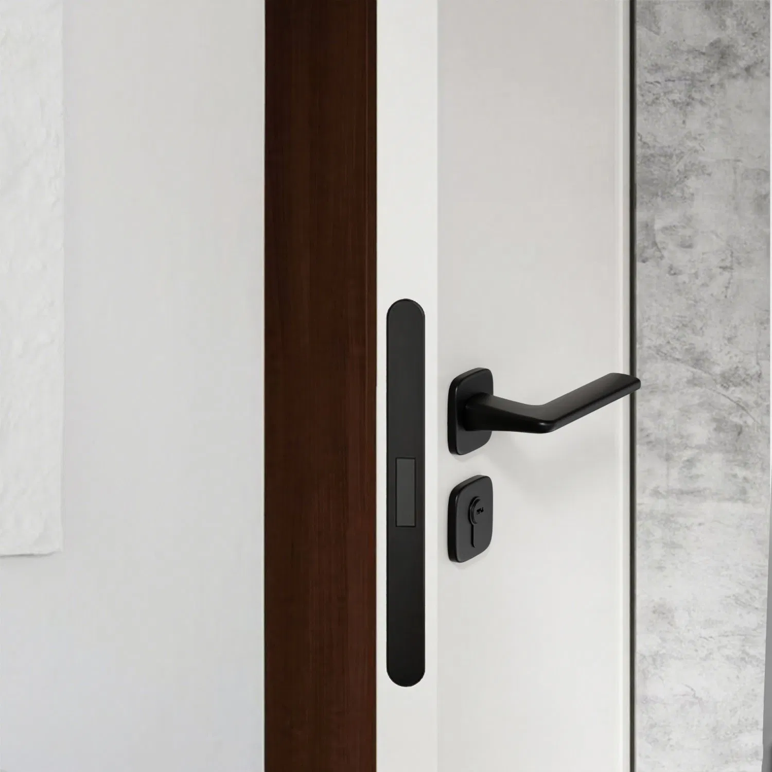 Chinese Factory Stylish Matte-Black Zinc Alloy Lever Door Handle with Square Rosette for Interior Wooden Doors OEM/ODM