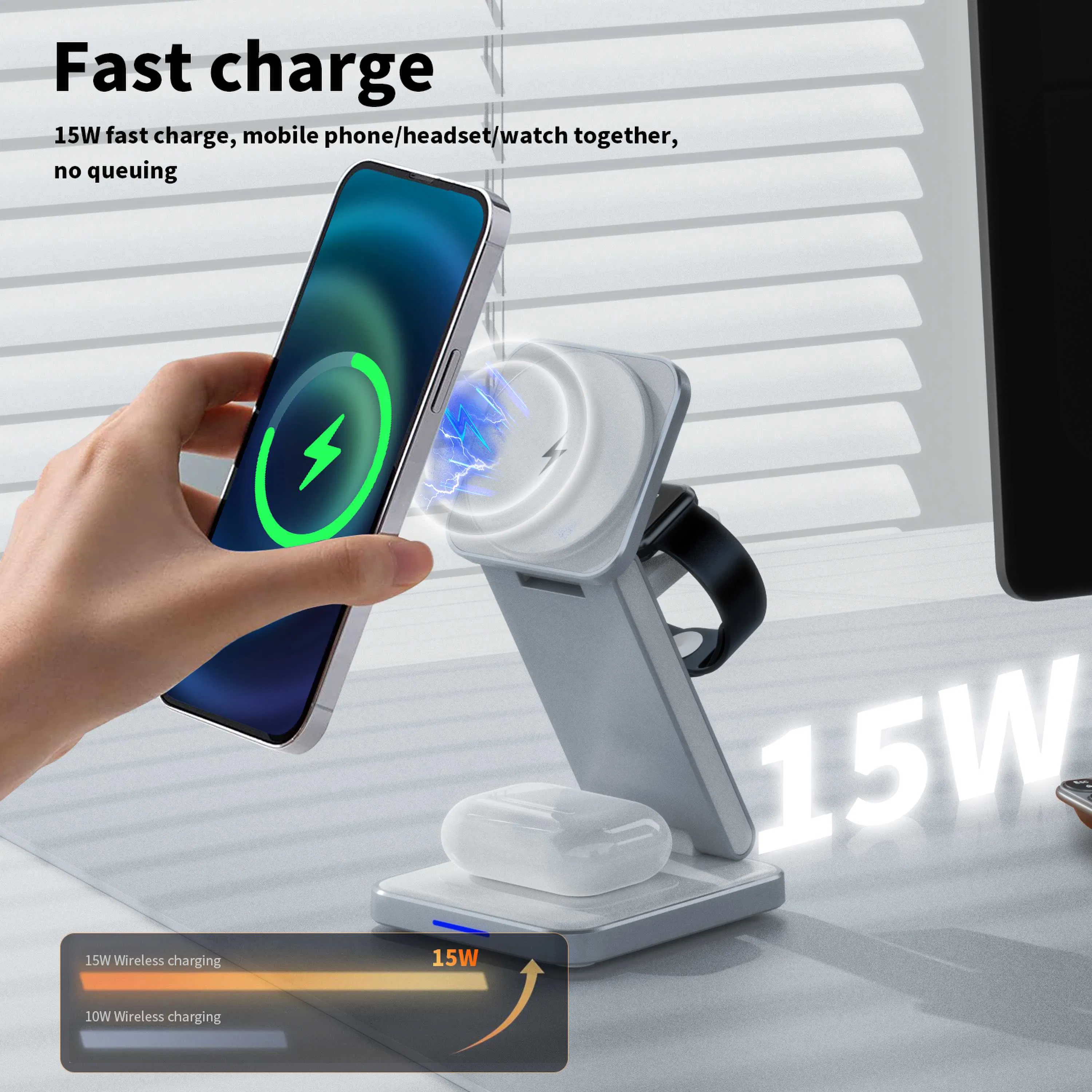 Беспроводная зарядка DH-11 15W для iPhone, AirPods, iWatch