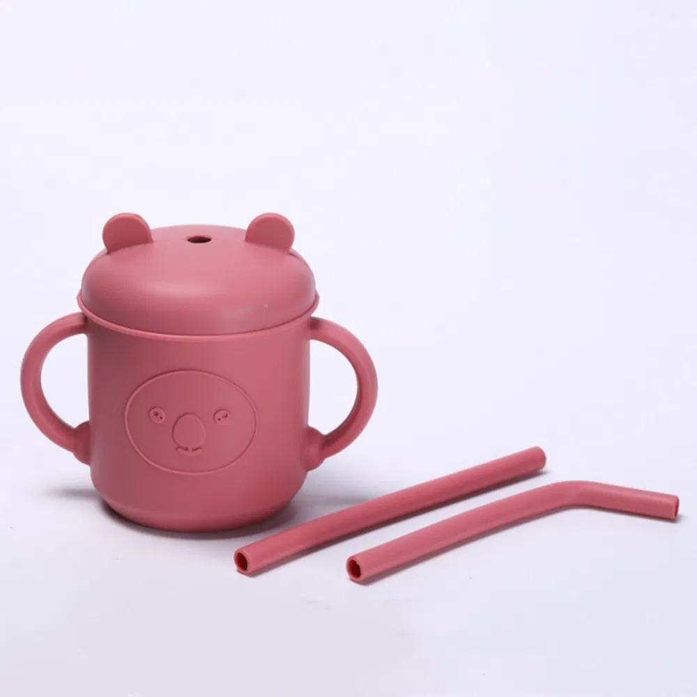 Silicone Cups for Baby Drinking Training Mini Adorable Cup with 2 Hands and Straw Baby Cups