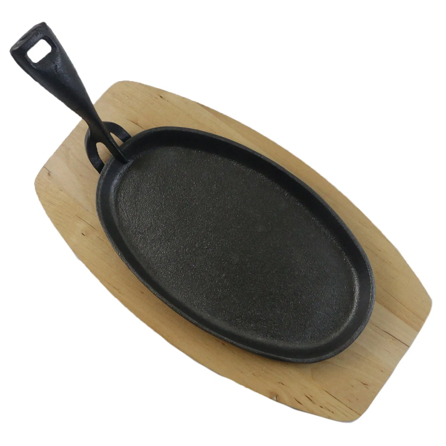Чугунная овальная сковорода с деревянным подносом