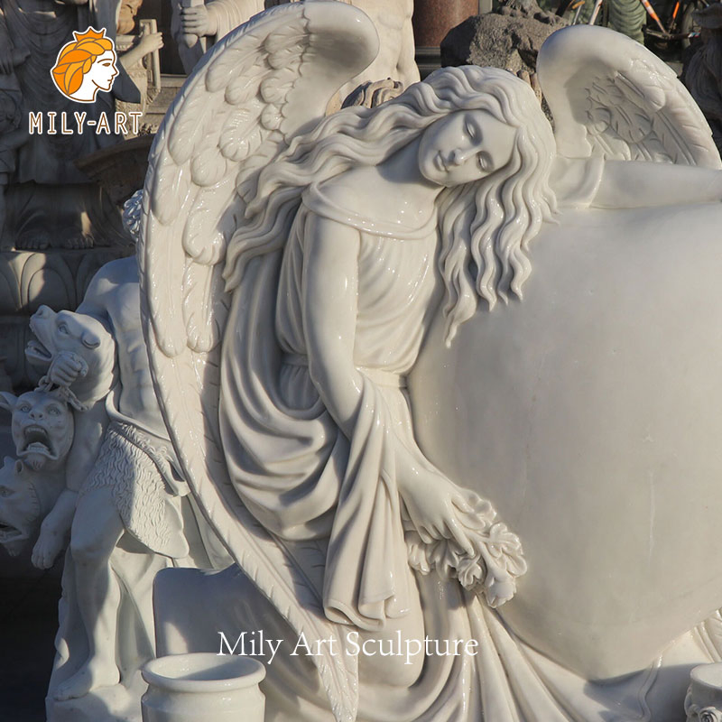 Customized White Marble Angel Tombstone in Love Shape for Cemetery
