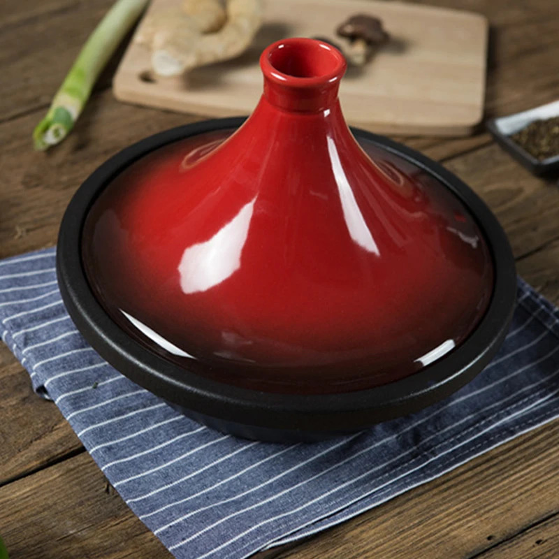 Тажин 24 см с керамической крышкой, чугунная эмалированная кастрюля