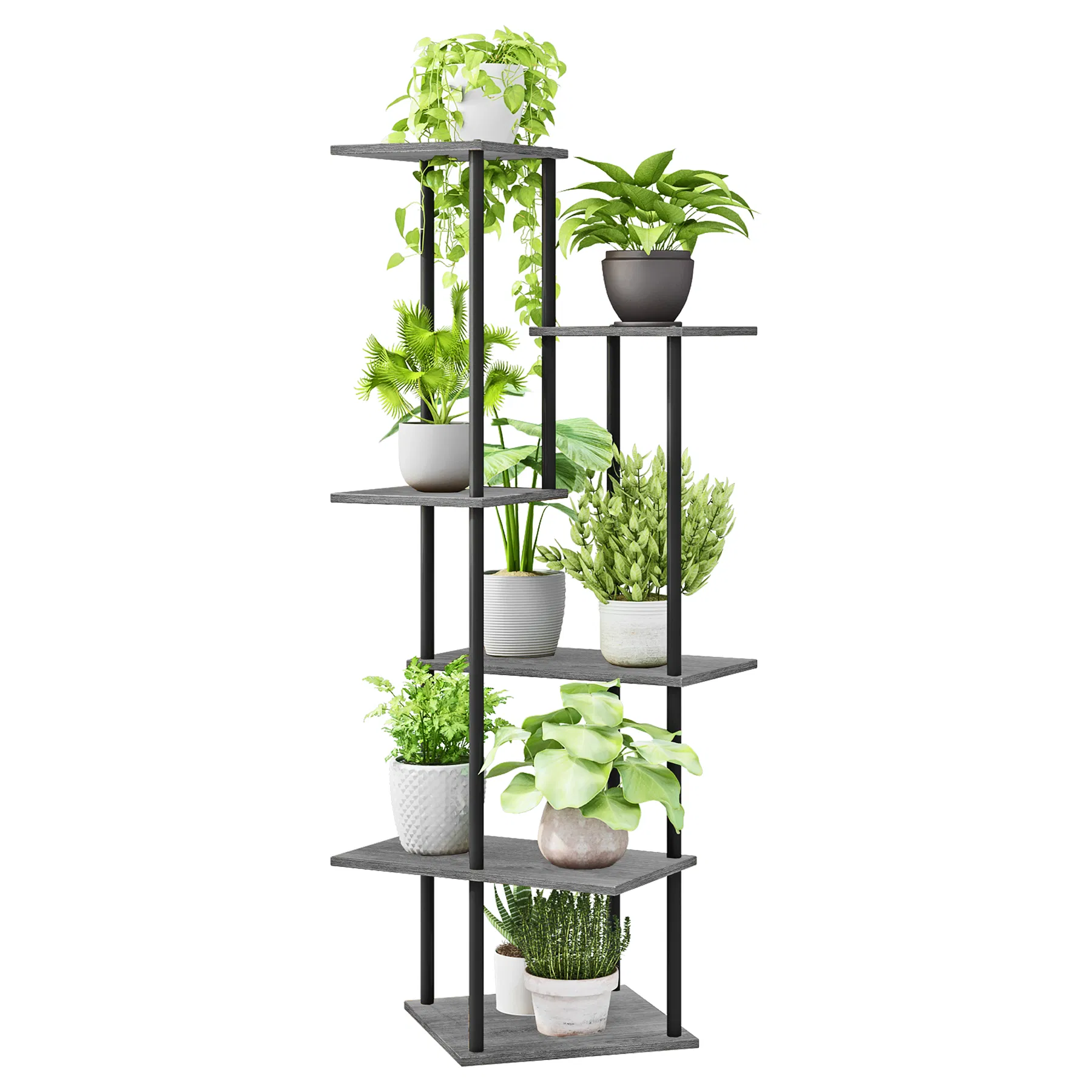 Stylish 6-Tier Corner Plant Stand with Steel and Wood
