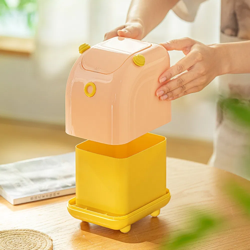 Mini Desk Trash Can Tiny Waste Basket Desktop Flip Cover Mi23077