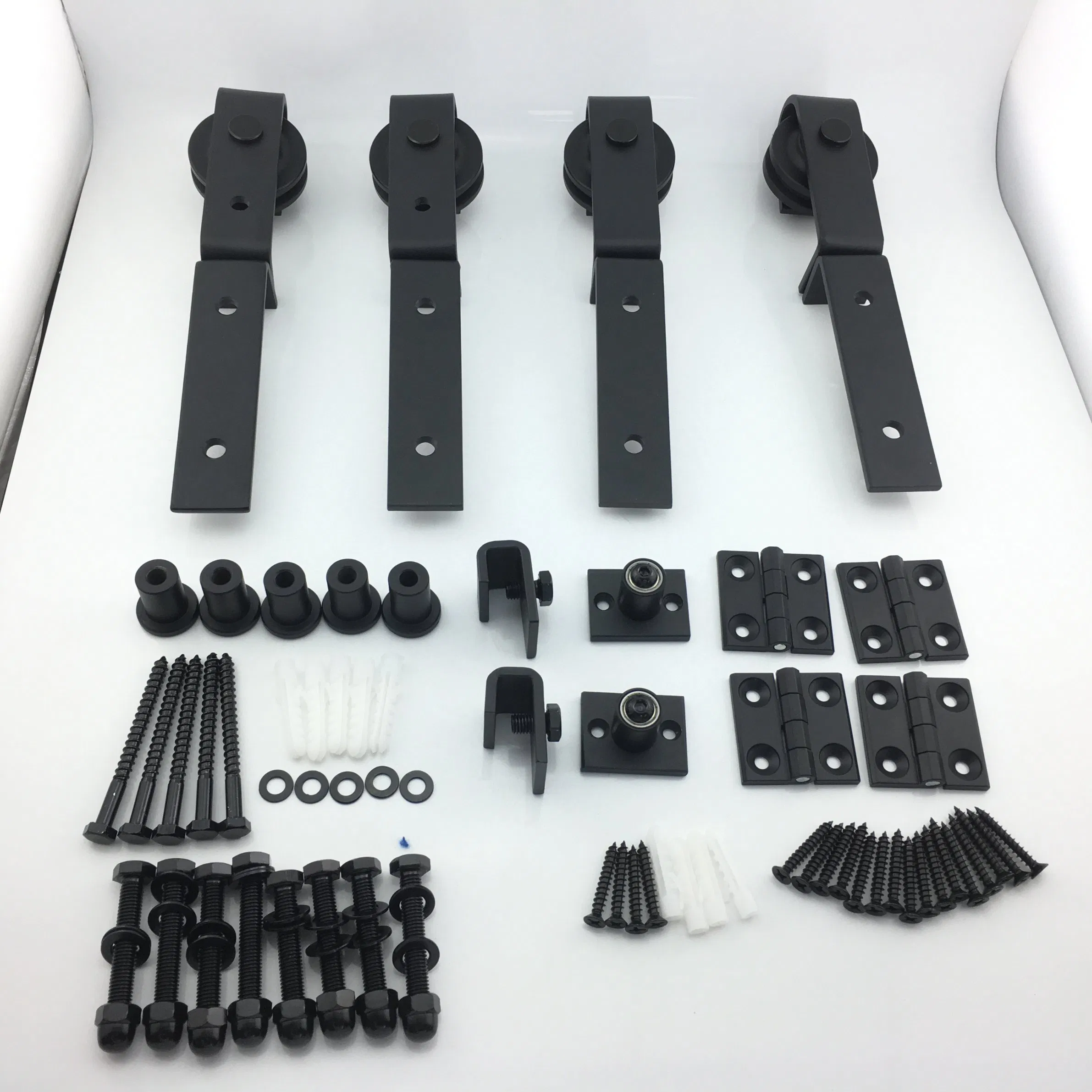 Top Mount Roller Bifold Sliding Barn Door Hardware Kit Black Flat Track Modern
