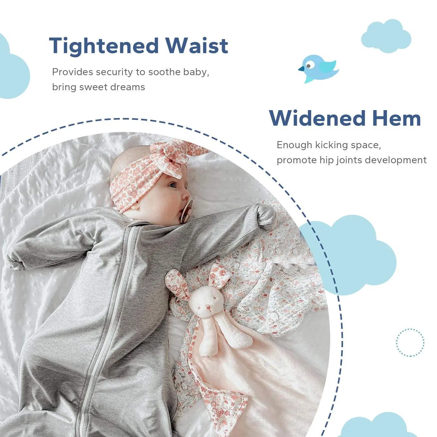1.0tog Premium Wearable Anti-Kick Baby Sleeping Bag Swaddle Blanket with 2-Way Zipper