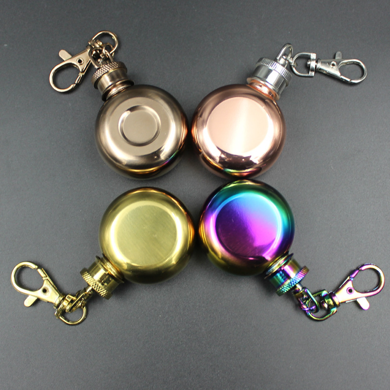 1oz/28ml Mini Pocket Cute 304 Stainless Steel Wine Flask Keychain Portable Hip Flask