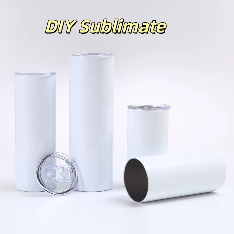 Double Wall Travel Mug 20oz Skinny Straight Sublimation Blank Vacuum Insulated Stainless Steel Tumbler with Straws and Lids