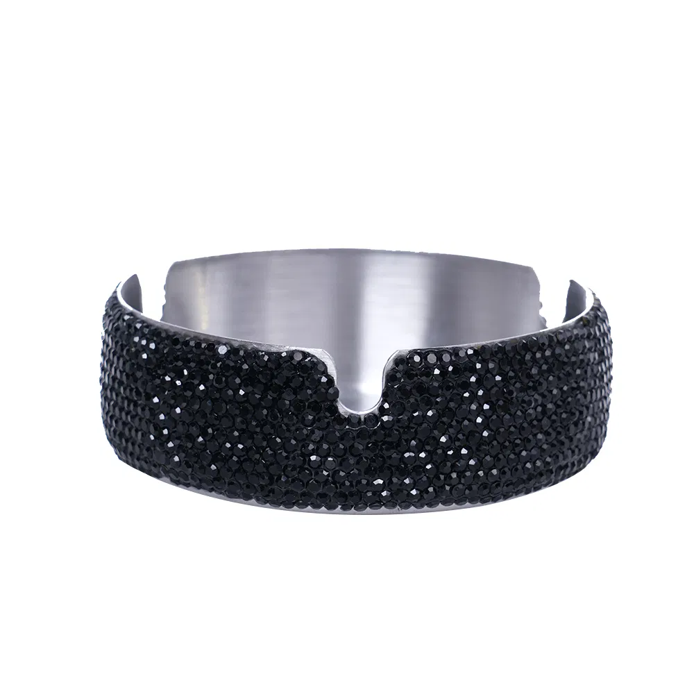 Sparkling Silver Ashtray Bling Diamond Rhinestone Decor for Home Stainless Steel Ashtray