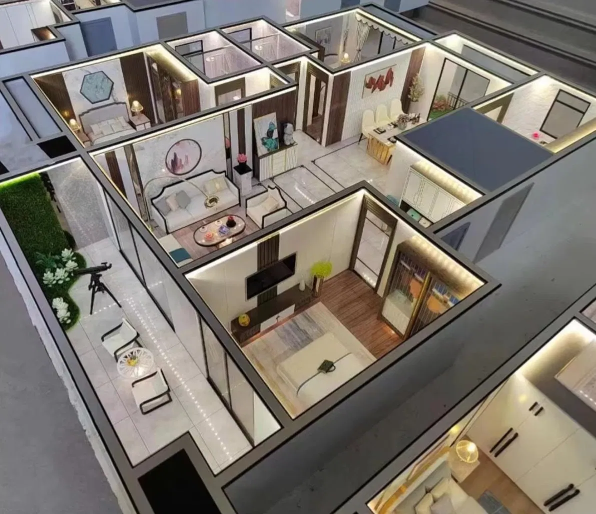 3D Residential Interior Open Living Room and Kitchen Integrated Space Layout Miniature Model