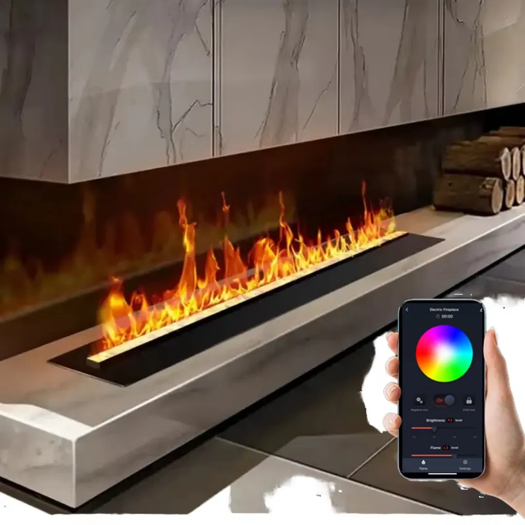 1500mm Remote Control Simulation Flame Water Vapor Atomizing Recessed Marble Fireplace