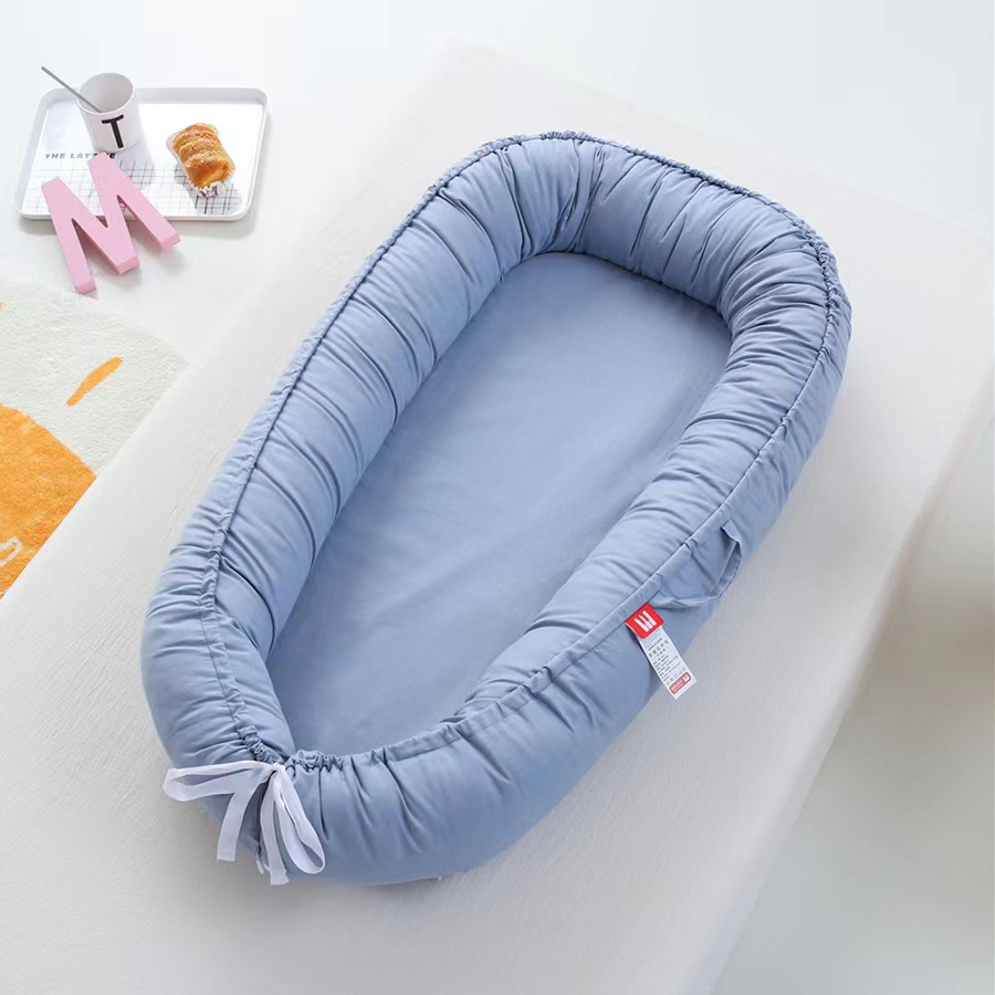 Solid Color Adjustable Newborn Lounger Bed Ultra Soft Cotton Baby Lounger Crib Baby Nest Bed