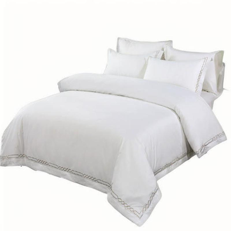Luxury 100% Cotton Embroidered Bed Linen 300tc Jacquard Stripes Hotel Bedsheet Set