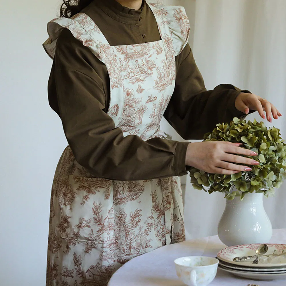 Retro French Style Thick Cotton Simple Sleeveless Flowers Leaves Grass Household Kitchen Hand Towel Overclothes Apron