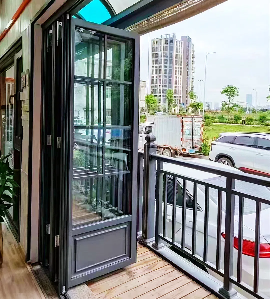 Nfrc CE Dorwin Tech Dual Bifolding Glass Aluminum Door