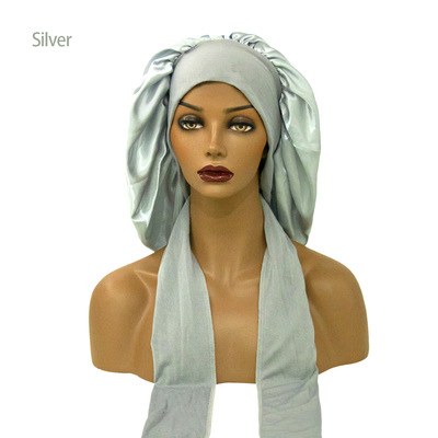 Women Satin Solid Ribbon Headband Night Sleep Oversized Shower Cap