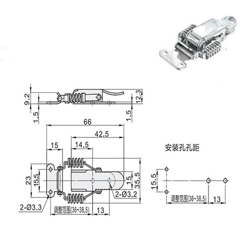 Xk707 304 Stainless Steel Spring Lock Buckle Toolbox Lock Mechanical