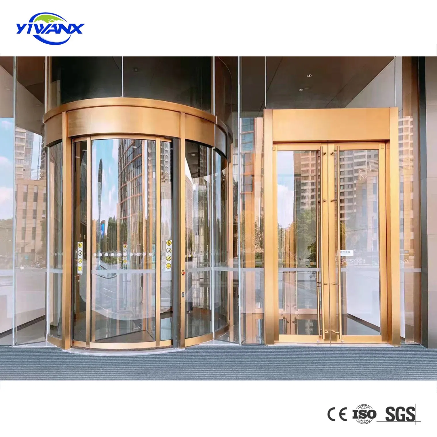 Golden Color Two Wings Automatic Glass Revolving Door