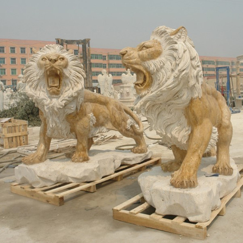Life-Size Outdoor Decoration Marble Lions Statue