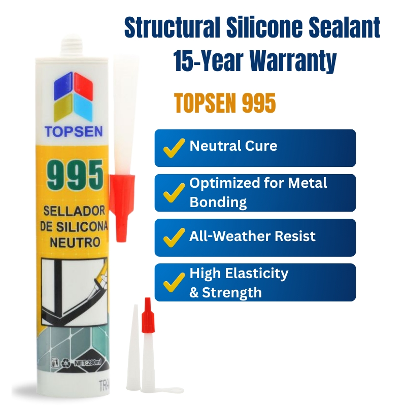 Topsen 995 High Strength Silicone Sealant - 15 Year Guarantee for Aluminum & Stainless Steel