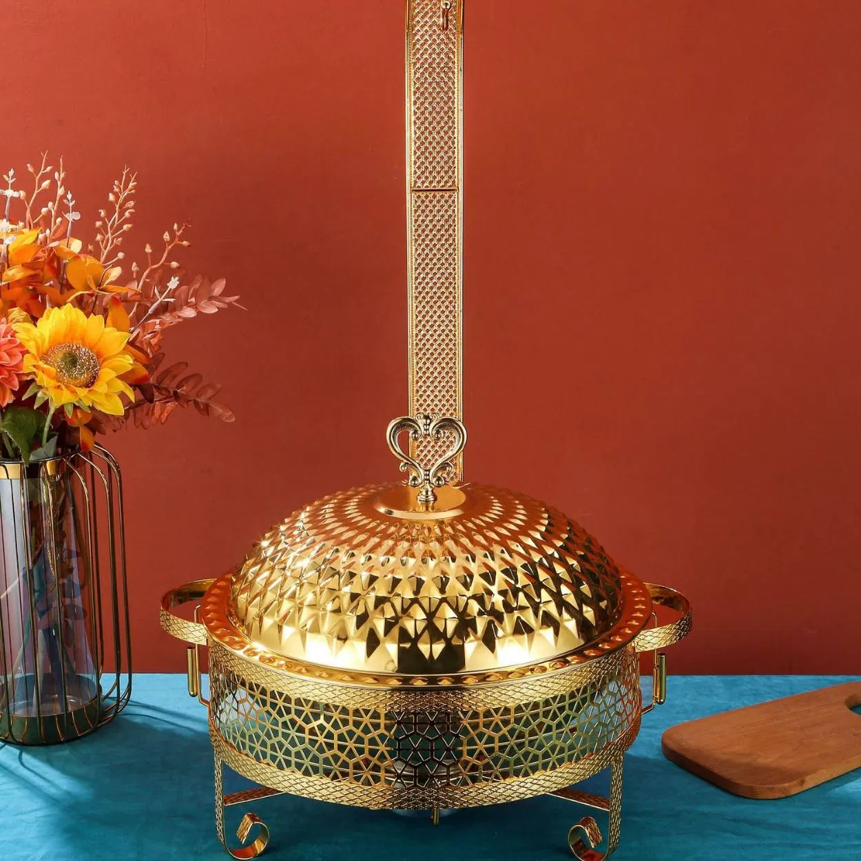 8L Big Size Stainless Steel Gold Hotel Restaurant Food Large Capacity Hot Pot Catering Buffet