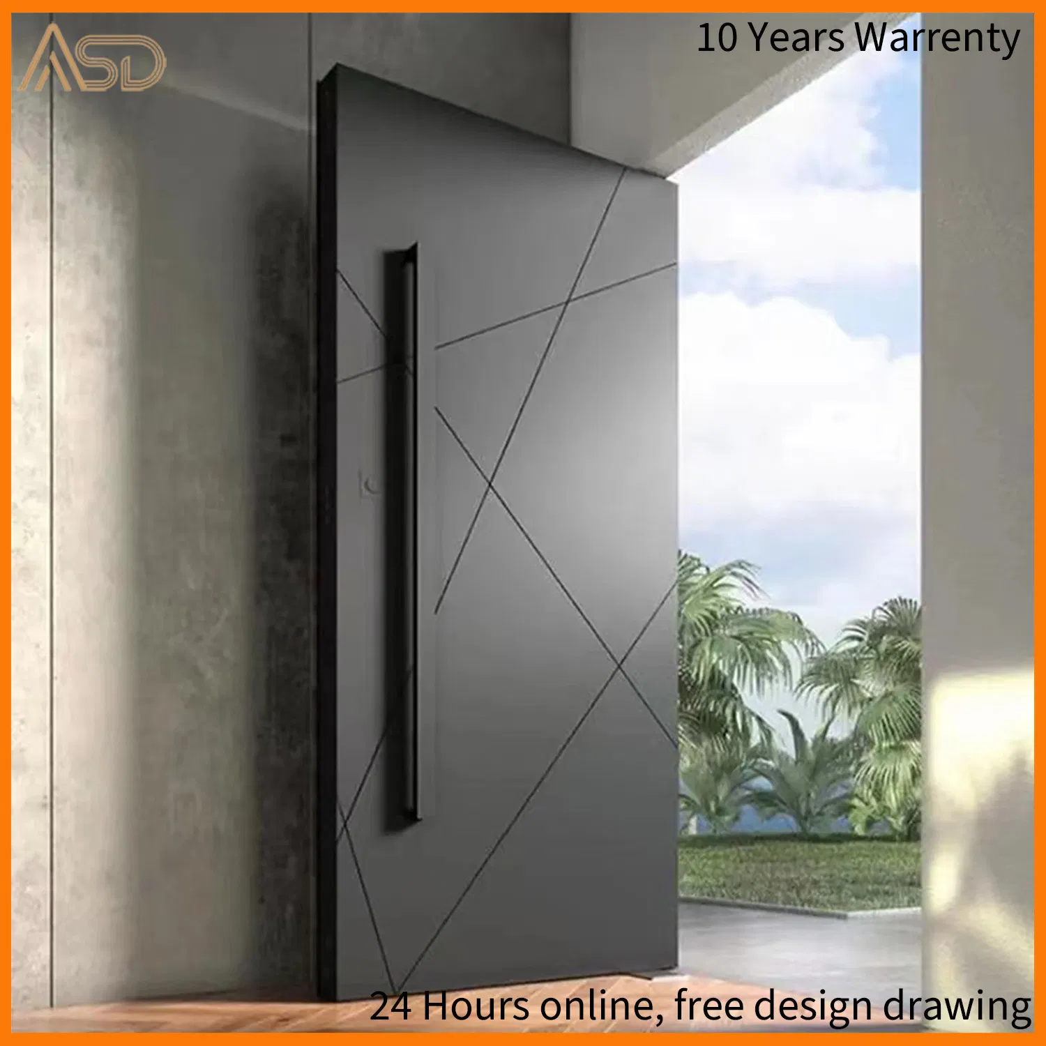 New Design Solid Wood Exterior Pivot Glass Door Solid Exterior Entrance Door