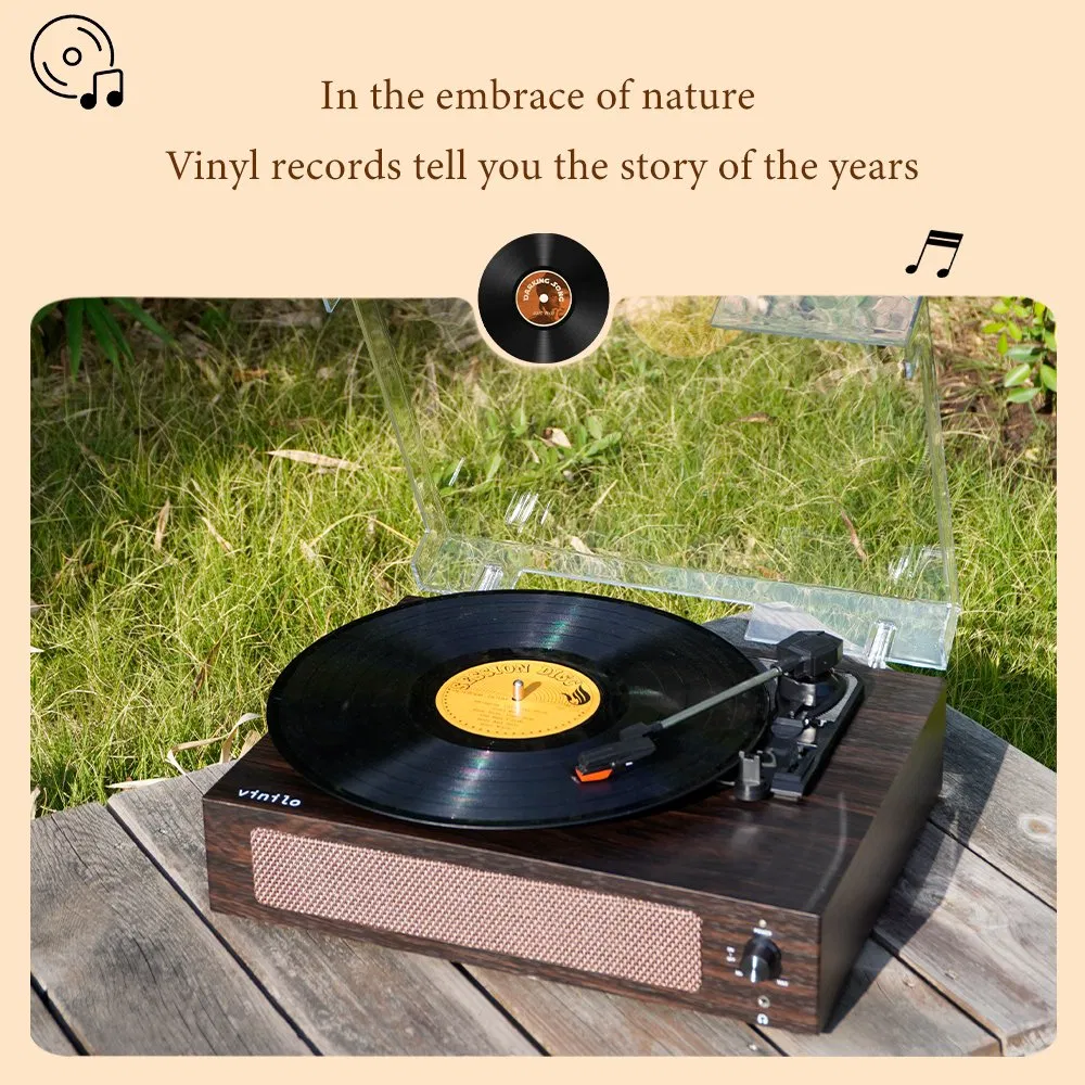 Tr-108A Classic Wooden Box Bluetooth 3 Speed Vintage Vinyl Lp Record Player Ruby Stylus Turntable Player