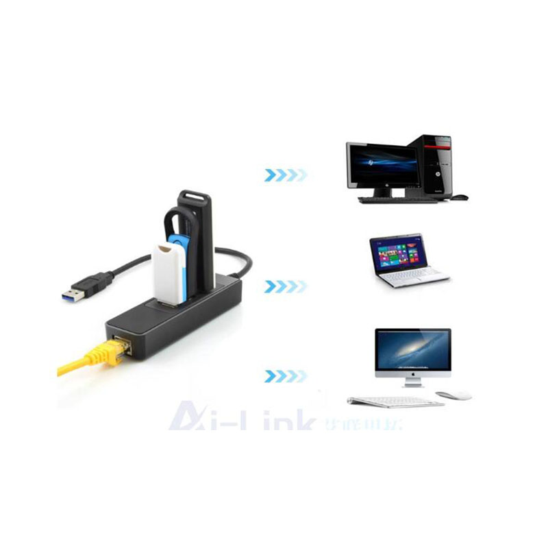 Адаптер USB 3.0 на RJ45 и 3 USB порта, 1 Гбит/с