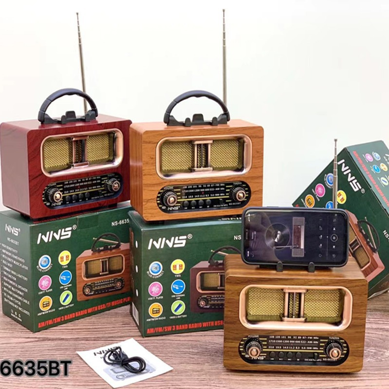 Ретро радио NS-6635BT с Bluetooth, деревянный корпус