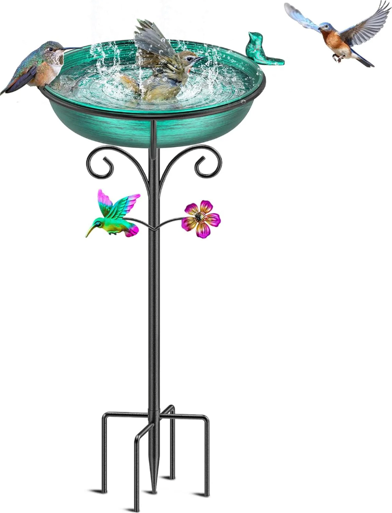 Iron Bird Bath Freestanding Metal Birdfeeder Bowl for Outdoor Garden Patio Yard Lawn Decor