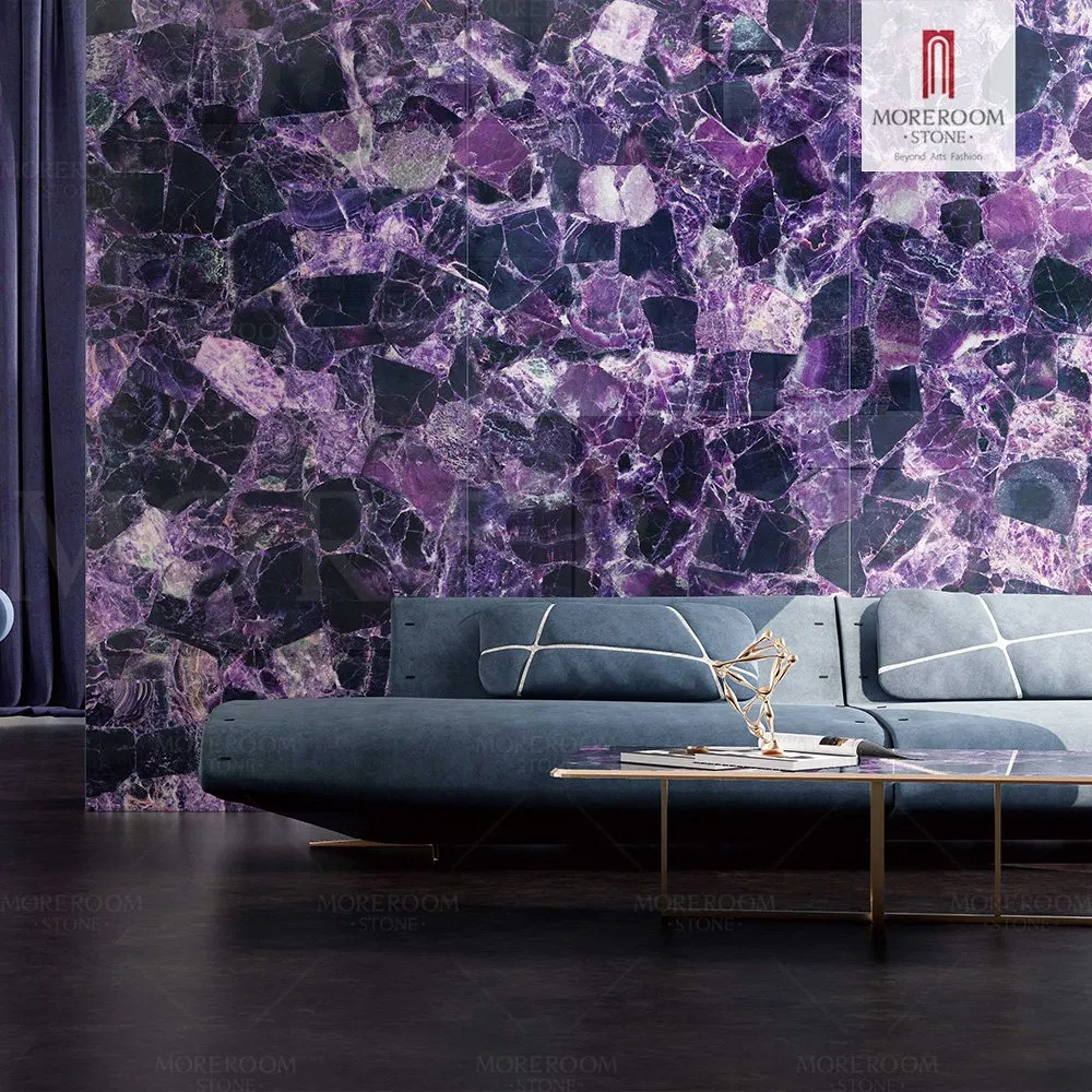 2800X1200mm Artificial Gemstone Wall Covering Panels Amethyst Crystal for Luxury Interiors