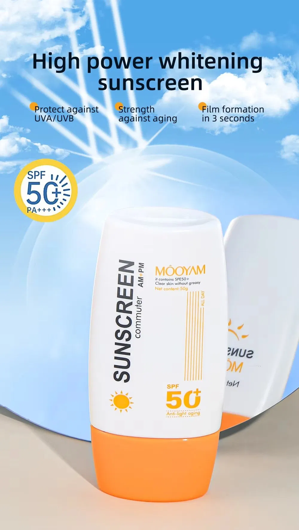 Natural Hydrating Sunscreen Lotion Private Label Skin Tint Sun Screen for Face Long Wear Custom Travel Size SPF 50 Sunscreen