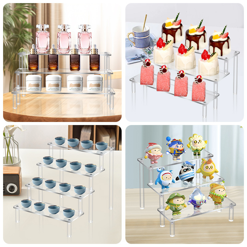High Transparent Acrylic Perfume Display Stands Desktop Multi-Layer Trapezoidal Acrylic Display Shelf
