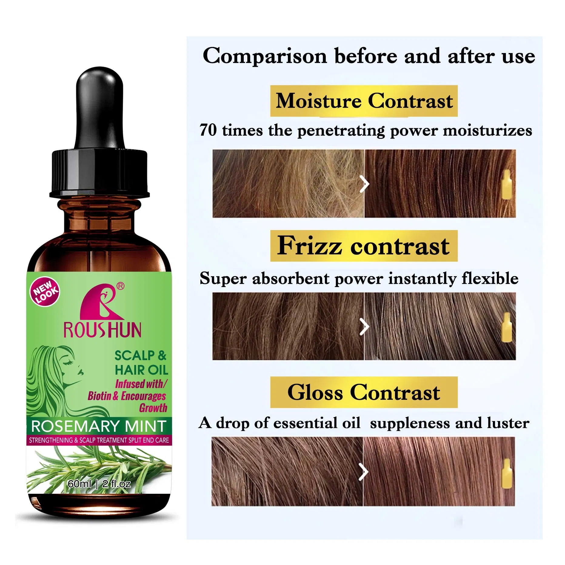 Roushun Smoothing Moisturizer Rosemary Mint Repair Hair Oil