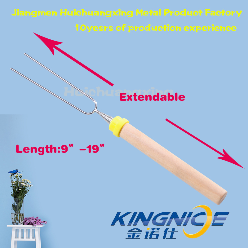 Wholesale Extendable & Telescopic Marshmallow Roasting BBQ Fork with Wooden Handle Samll Size
