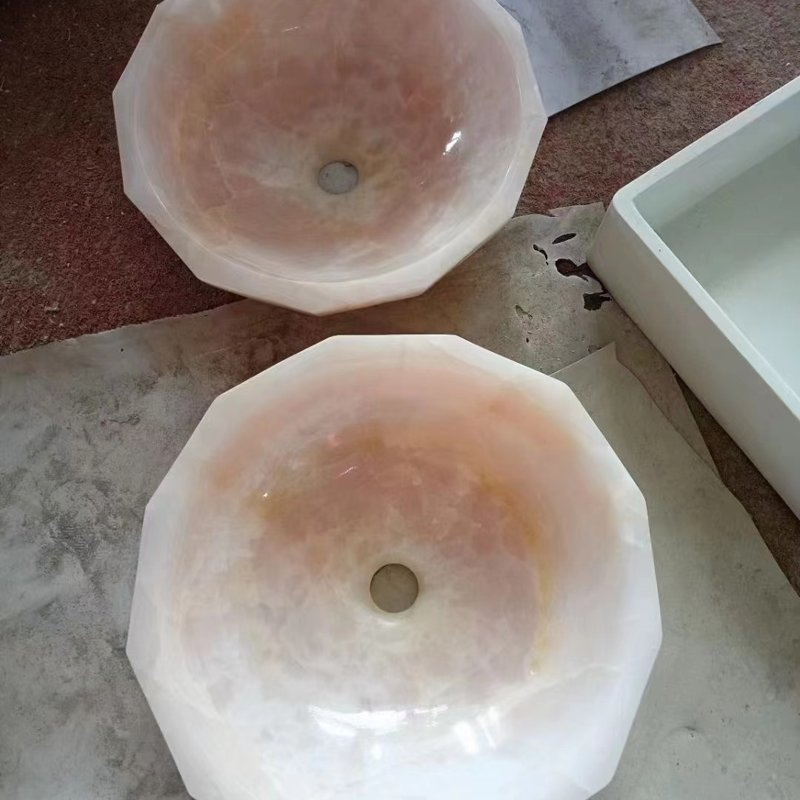 Pink Onxy Shell Shape Flower Sink Wash Hand Stone Marble Basin for Bathroom