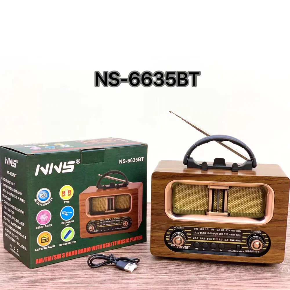 Ретро радио NS-6635BT с Bluetooth, деревянный корпус