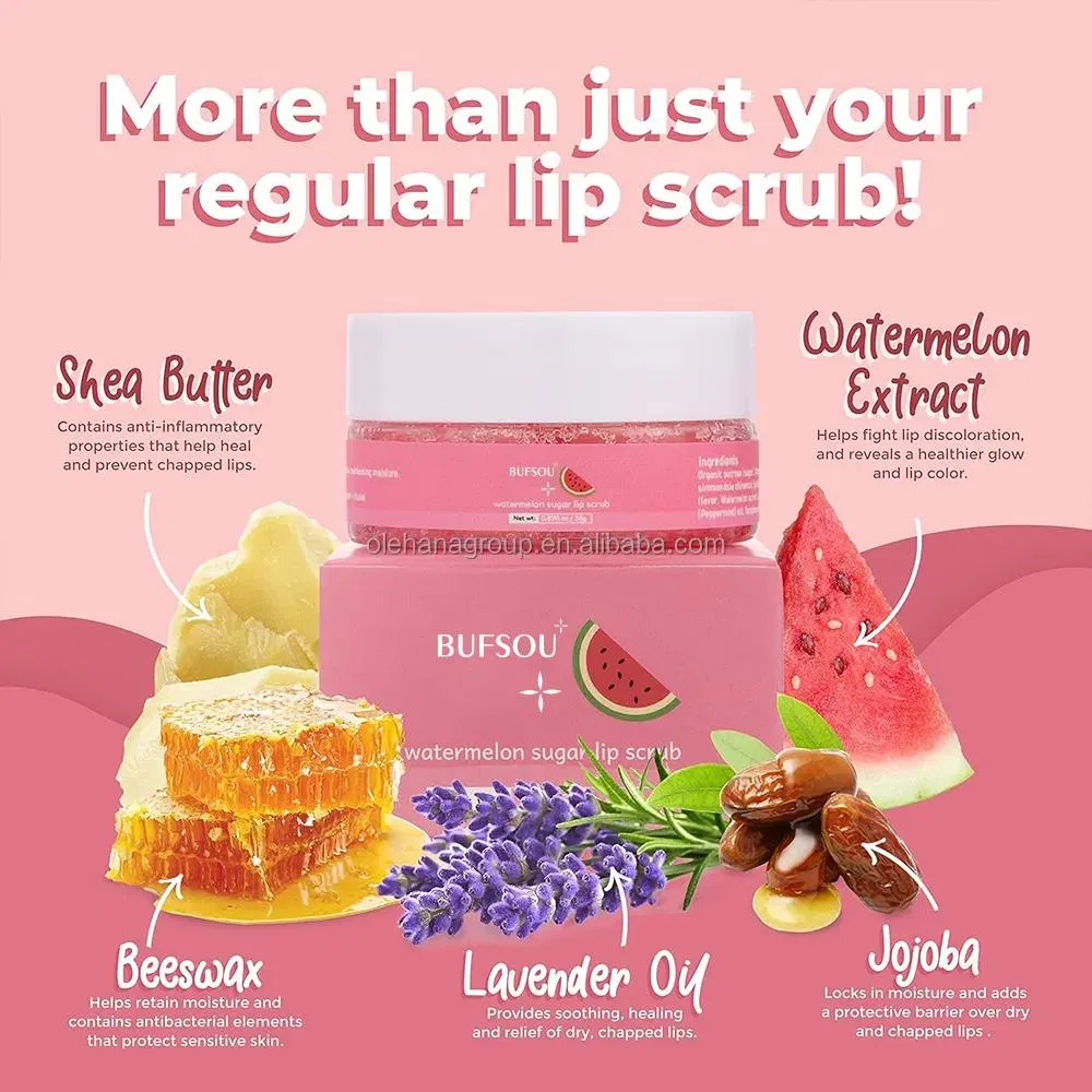 Private Label Natural Skin Care & Tools Watermelon Sugar Scrub Cherry Hydrating Collagen Lip Sleeping Mask 6 in 1 Lip Care Set
