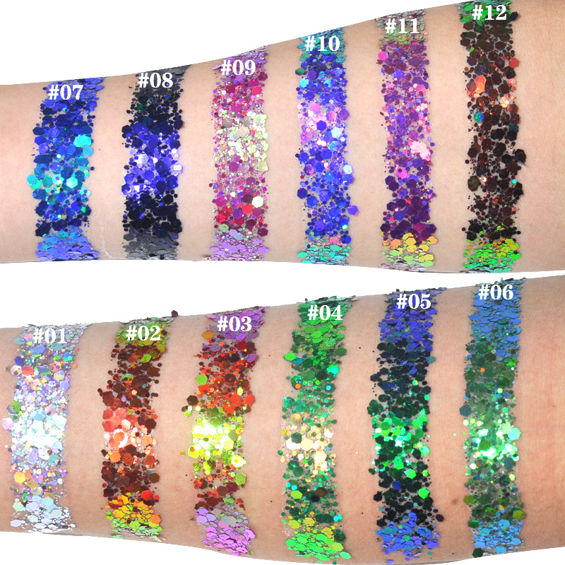 Non-Toxic Holographic Color Loose Glitter Flakes Cosmetic Face Hair Chunky Glitter