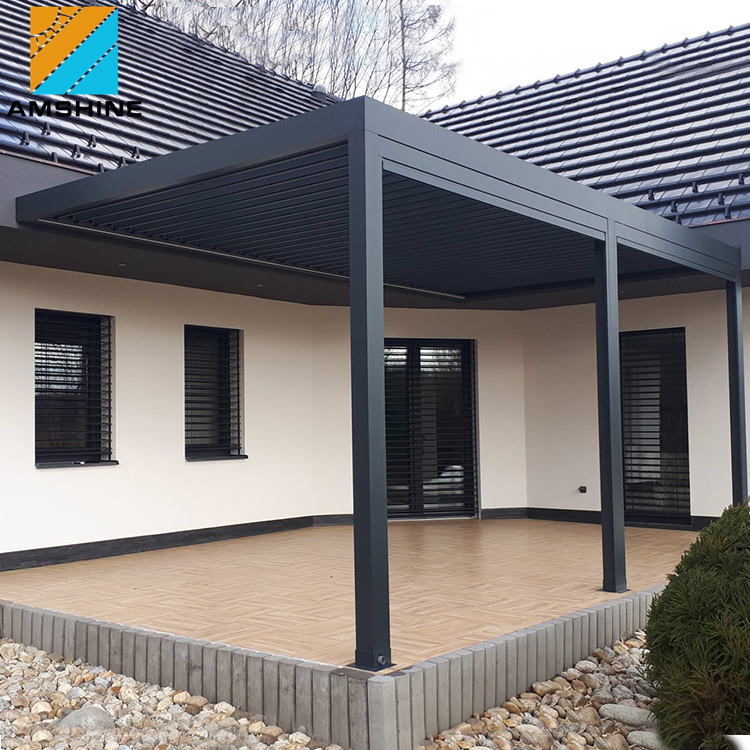 Customized Retractable Louver Roof Garden 10X10FT Pergola Bioclimatic System Motorized Louver Pergola Aluminium Outdoor Gazebos with Glass Sliding Door