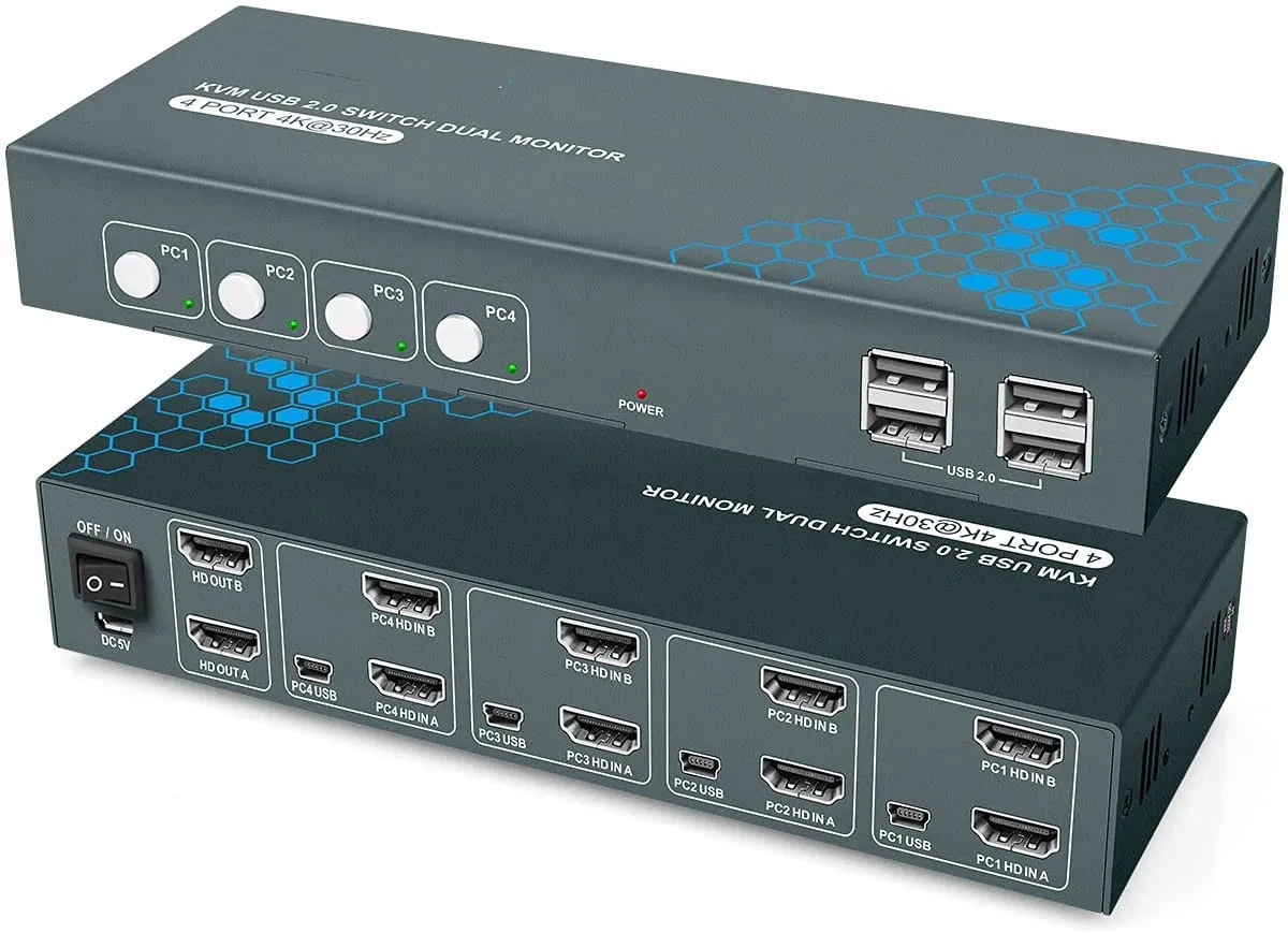 KVM-переключатель 4 порта HDMI 4K@30Hz, 4 входа 2 выхода