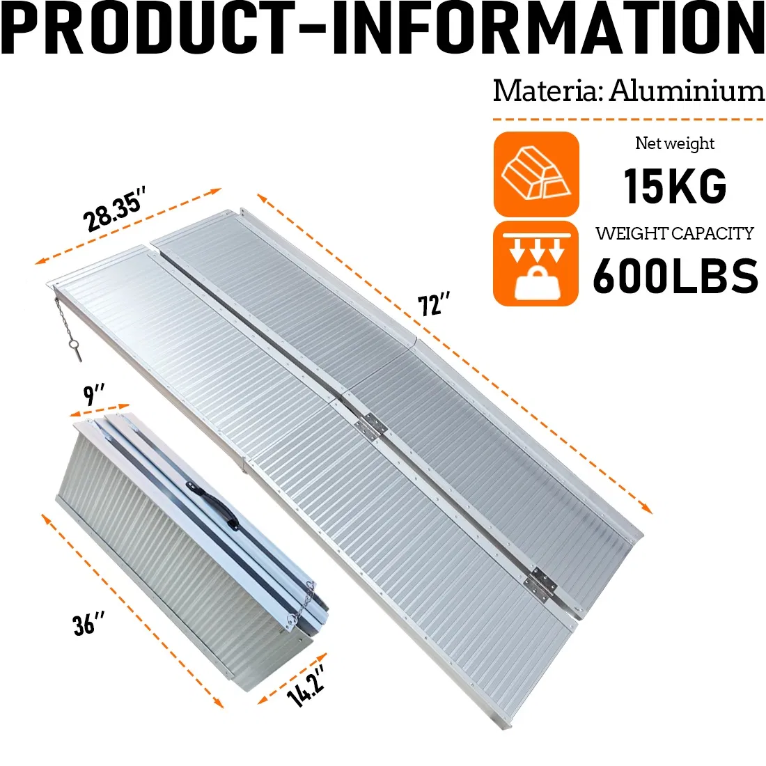 Алюминиевая складная рампа для порога, 4-секционная