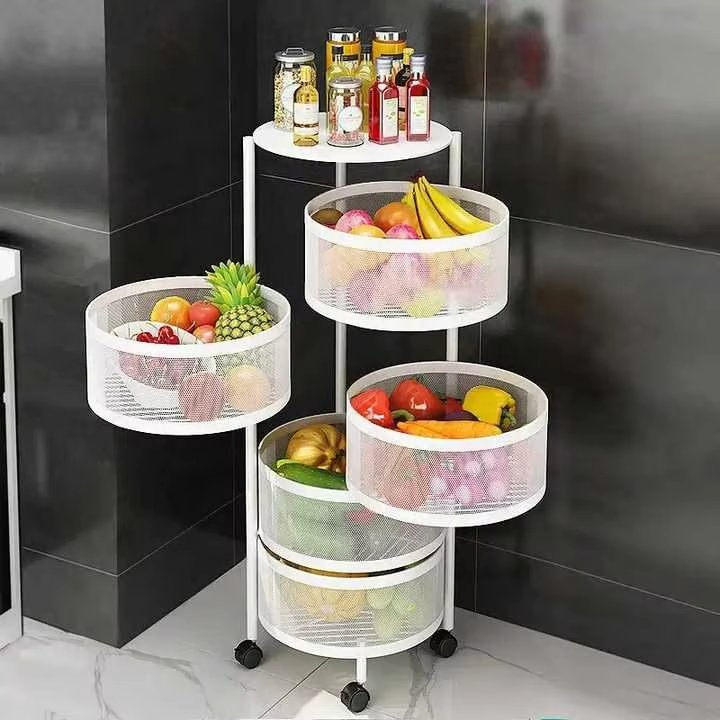 Wholesale Household Organizer Rotating Shelf Multi-Function 3/4/5 Layers Round Vegetable Fruit Kitchen Storage Trolley