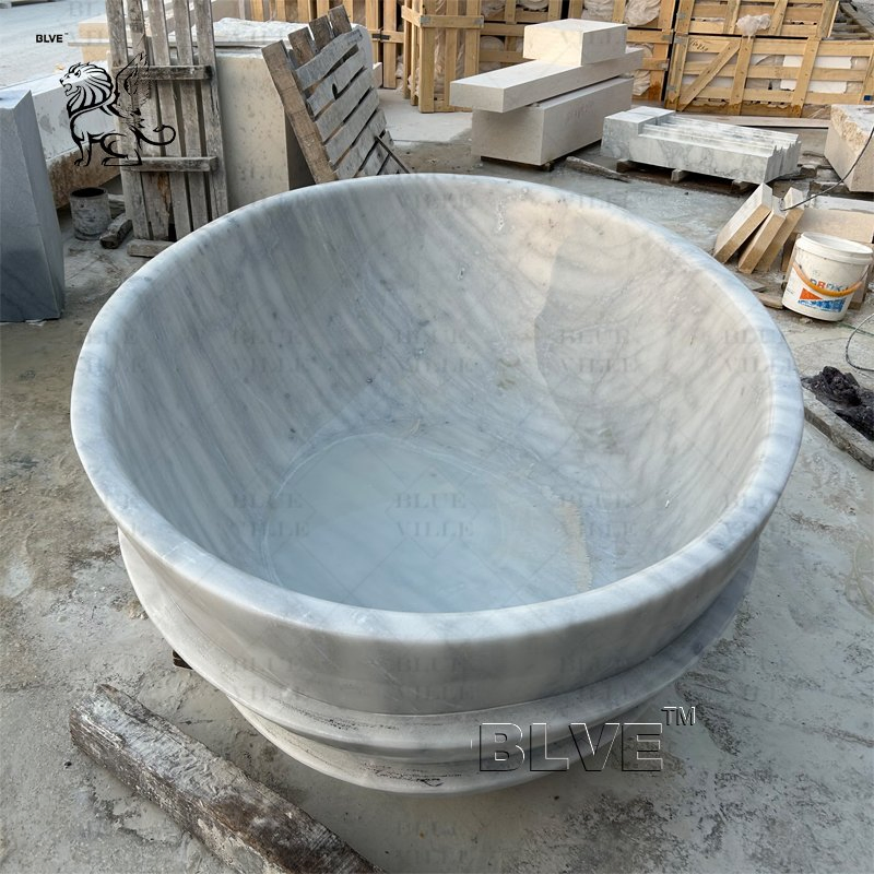 European Style Home Decoration Natural Stone Bathroom Bath White Oval Marble Bathtub Factory Price