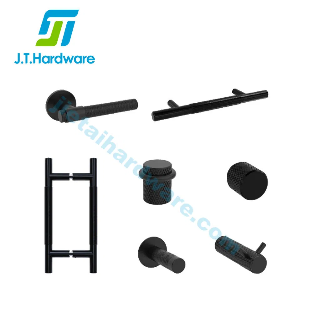 Stainless Steel Knurled Texture Handle Series Knobs Door Stoppers Robe Hook Wooden Door Hardware