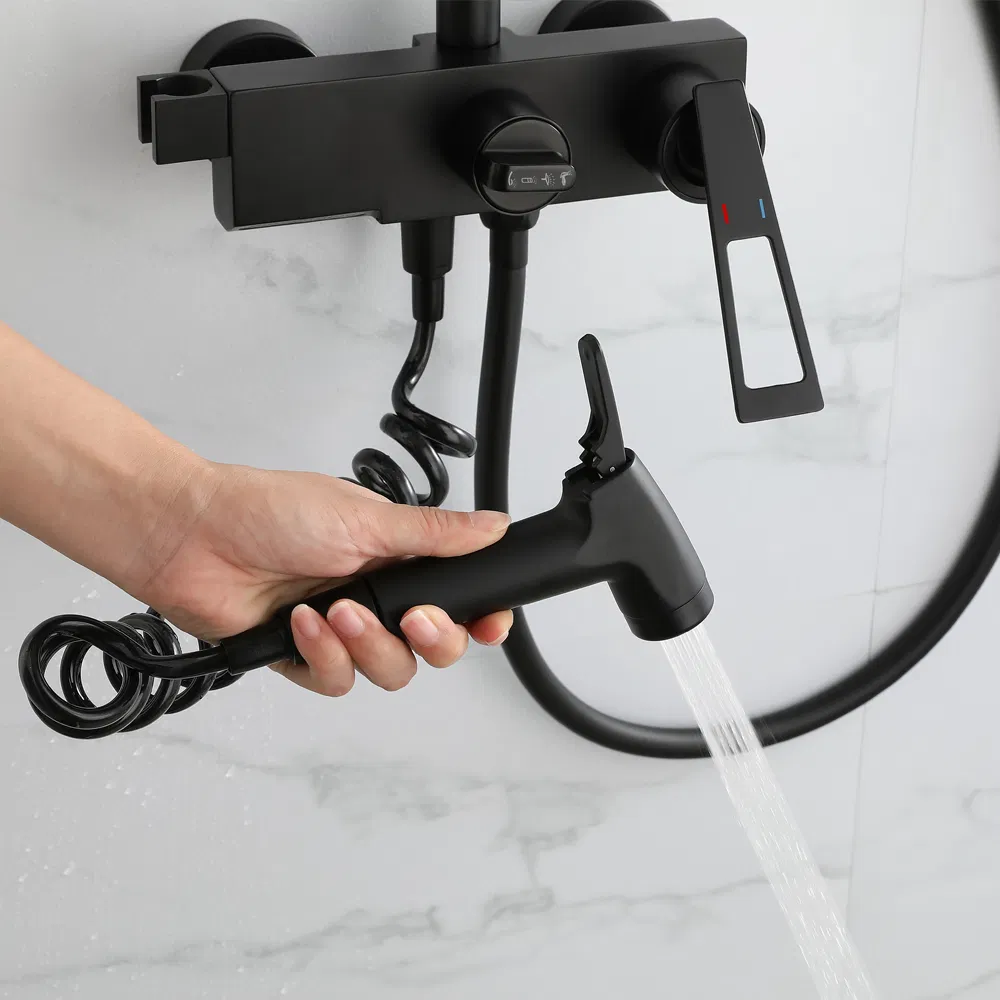 Modern Bathroom Matt Black Bathtub and Shower Column Thermostatic Faucet Mixer Shower Set