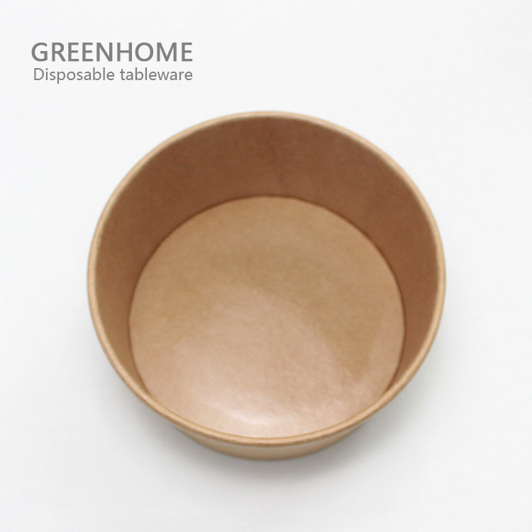 100% Natural 1000ml Disposable Paper Tableware 150mm Diameter Kraft Paper Salad Bowl
