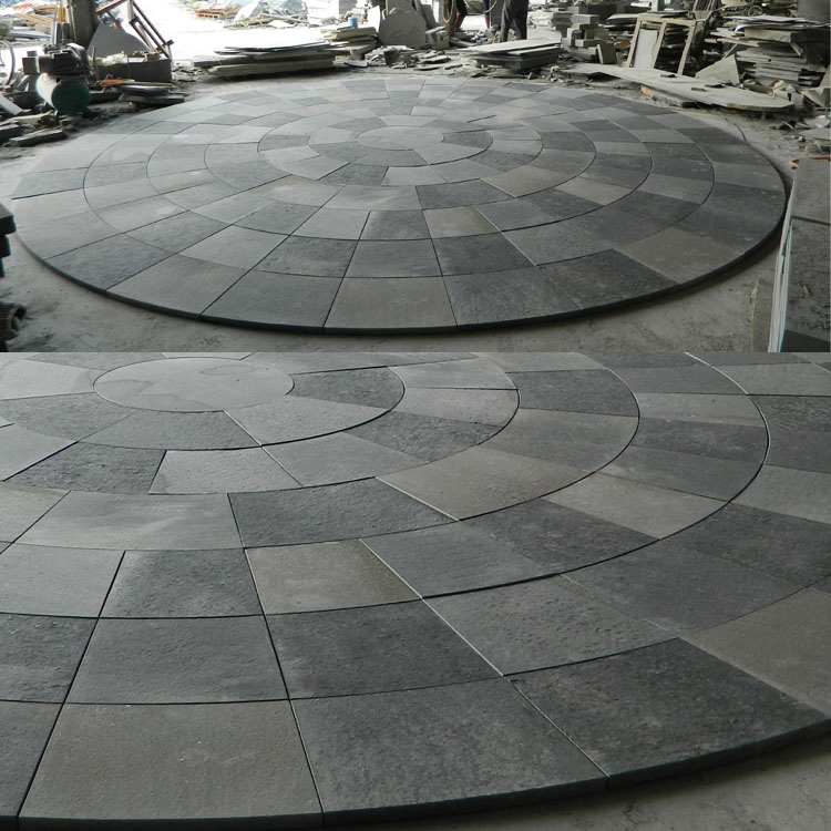 Ant-Slip Finish China Black Basalt Flamed Circle Pavers for Backyard