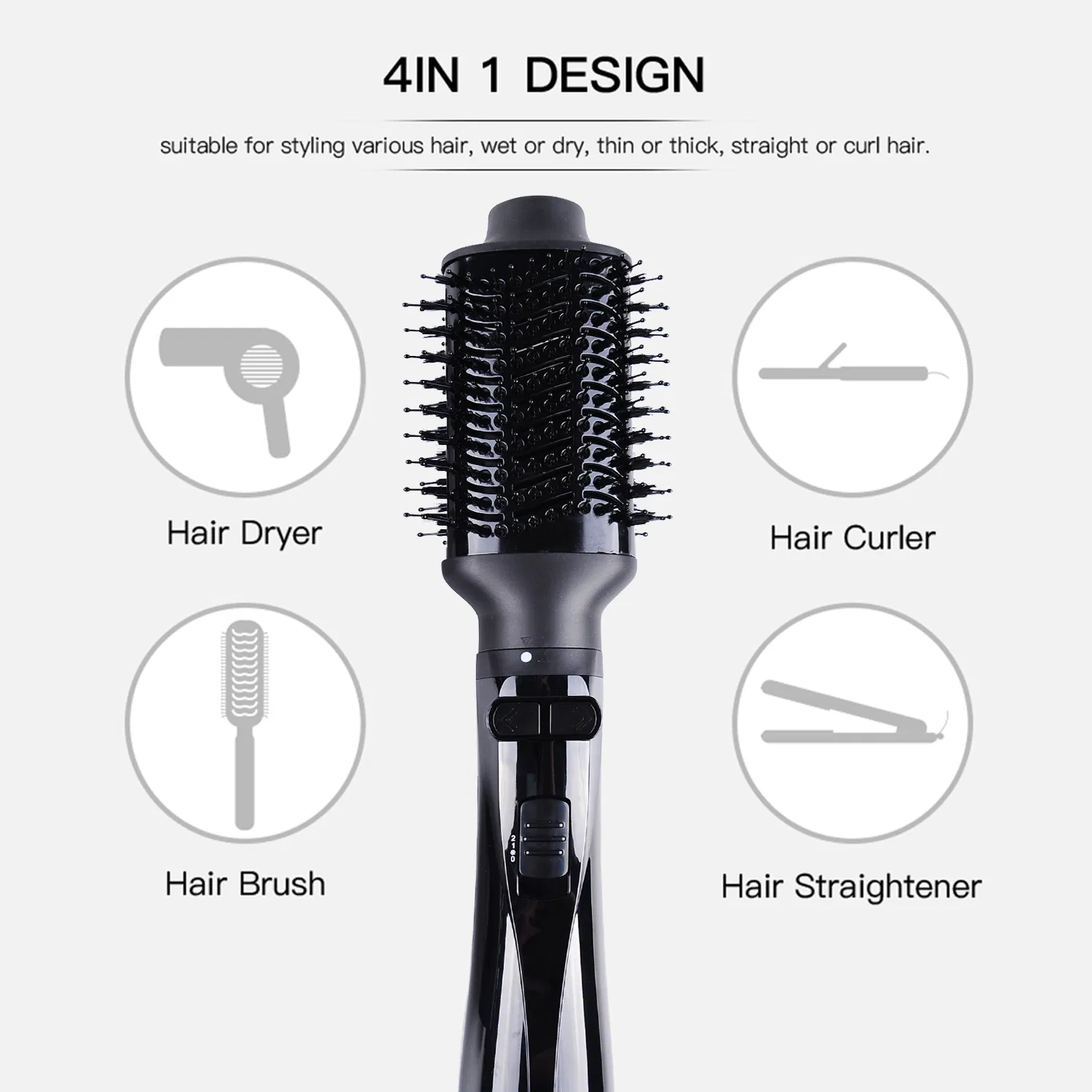 Lidow 6 in 1 Negative Ionic Hot Air Brush Kit Hair Dryer & Volumizer with 4 Detachable Brush